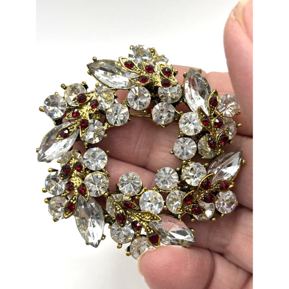 Victorian Trading Company Brooch Wreath Clear Red J1-3017 - Picture 8 of 10